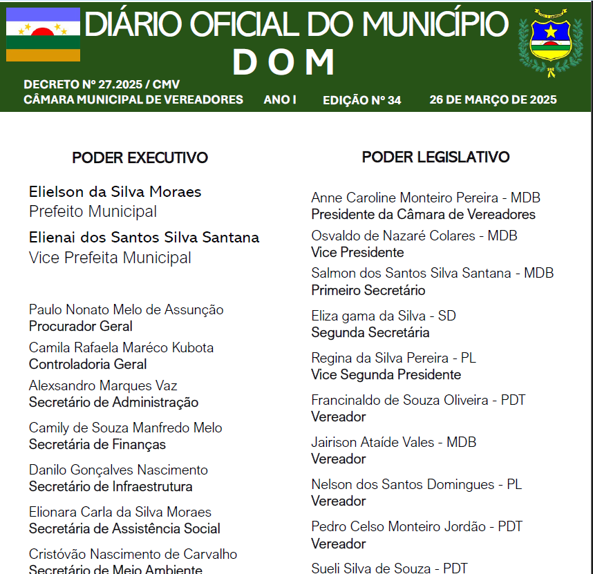 DIÁRIO OFICIAL - EDIÇÃO N° 34 - 26 DE MARÇO 2025